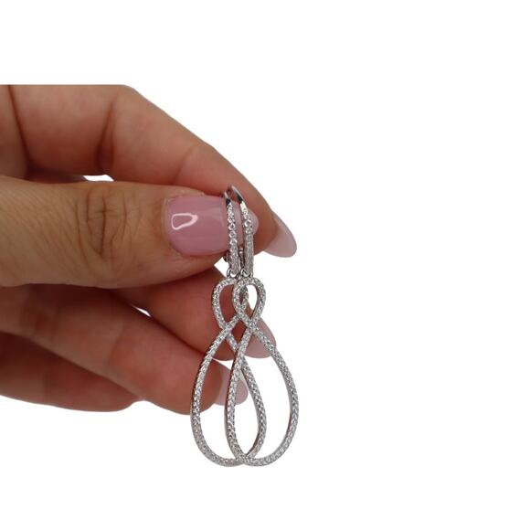 Elongated Infinity Teardrop Earrings in 925 Sterling Silver / Cubic Zirconia - Picture 1 of 7